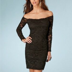 NWT Hale Bob sexy & chic Black Lace Off-Shoulder fitted little black drexd